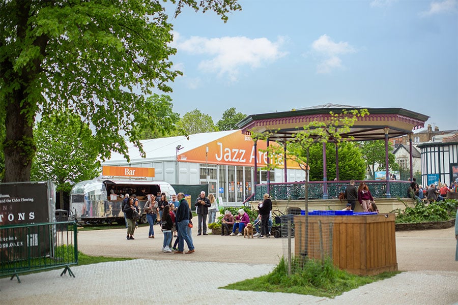 Festival marquee with branded gable